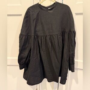 Town Clothes Salima Babydoll Dress, Onyx Black, Linen